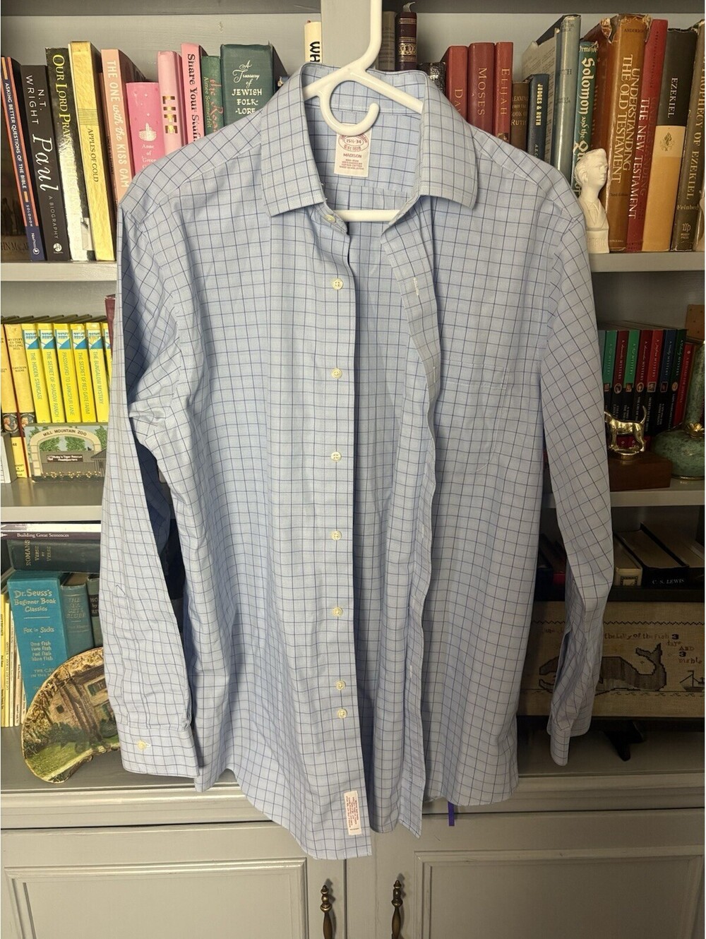 Brooks Brothers Madison Shirt Men Button Up Blue Check Long Sleeve 15.5-34 Plaid
